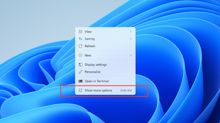 Clicar com o botão direito na área de trabalho do Windows 11 e selecionar mais opções