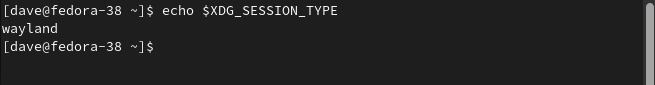 Exibindo o valor da variável de ambiente XDG_SESSION_TYPE no Fedora Linux, para determinar se Wayland ou X11 está em uso