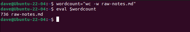 Usando eval com uma variável string para contar as palavras em um arquivo