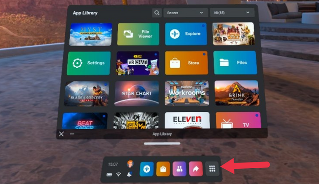Botão da biblioteca do aplicativo Quest VR