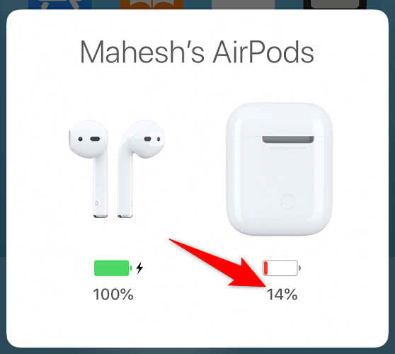 Verifique o nível da bateria do estojo de carregamento dos AirPods.