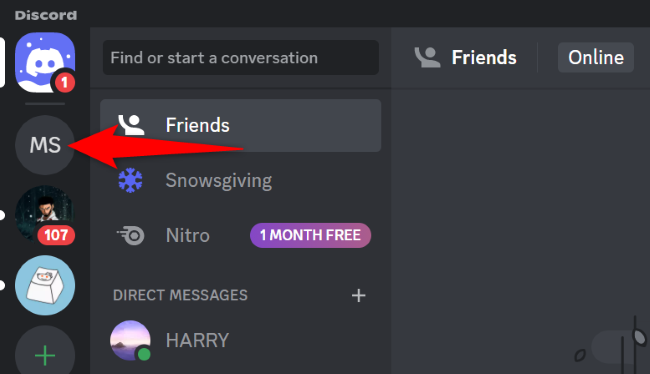 Escolha um servidor Discord.