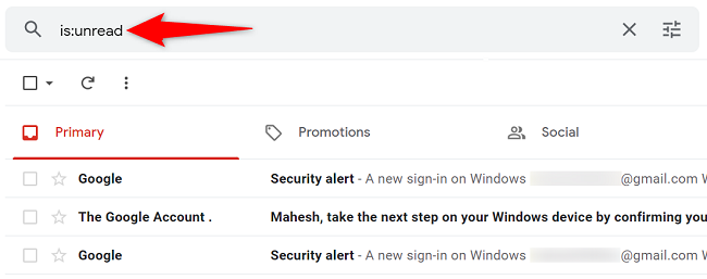 Pesquise e-mails não lidos no Gmail.