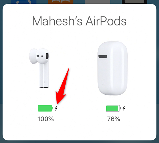 Verifique o status de carregamento dos AirPods em um iPhone.