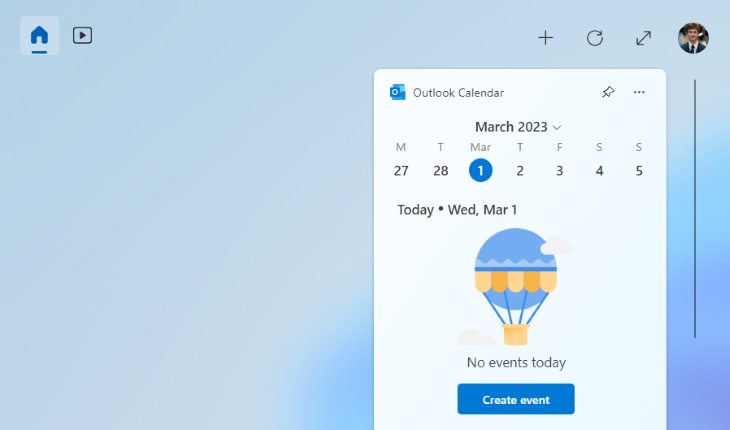 Widget de calendário do Outlook.