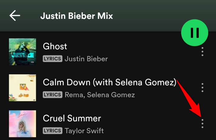 Selecione os três pontos ao lado de uma música.