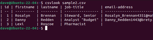 CSV problemático analisado corretamente pelo csvlook