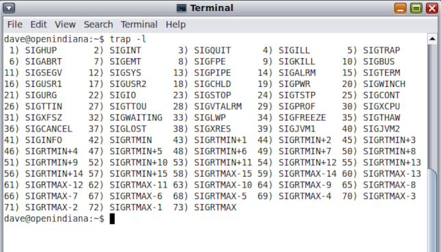 Listando os sinais no OpenIndiana com trap -l