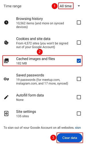 Limpe o cache do Chrome no Android.