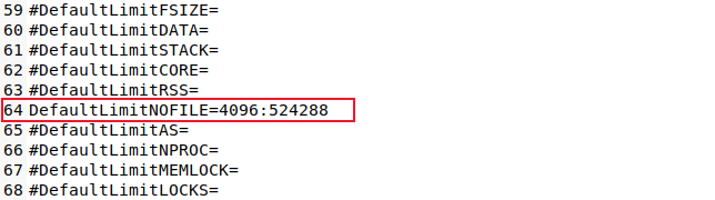 O valor DefaultLimitNOFILE no arquivo system.conf