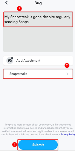 Relate o bug do Snapstreak ao Snapchat.