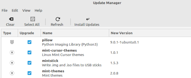 O gerenciador de atualização no Linux Mint 21.1