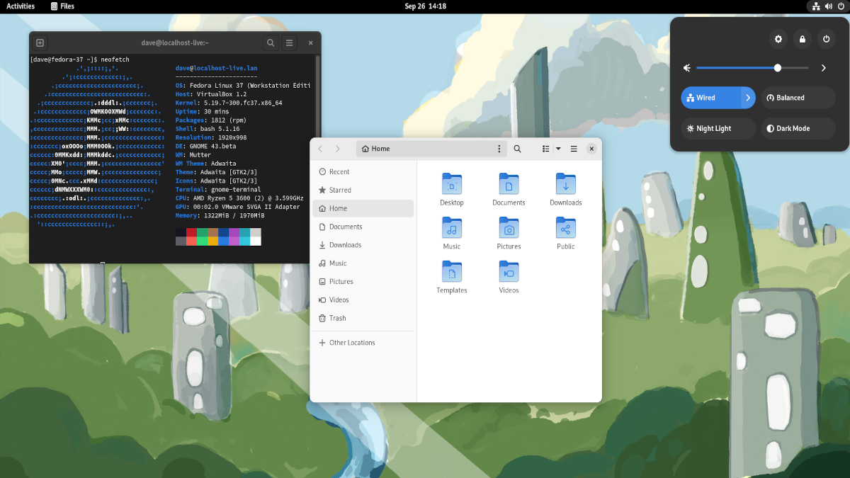 Área de trabalho GNOME do Fedora 37