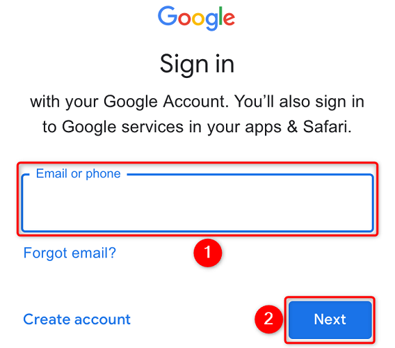 Digite o e-mail do Gmail e selecione