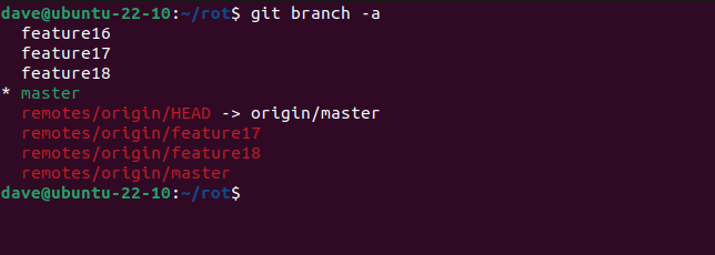 Listando filiais locais e remotas com o comando git branch -a