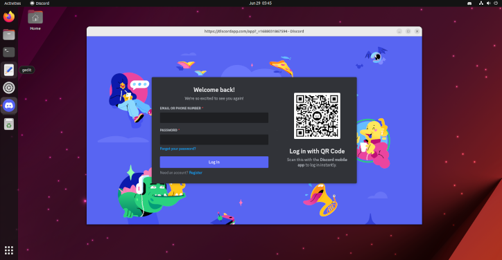 O aplicativo Discord Flatpak na área de trabalho Ubuntu