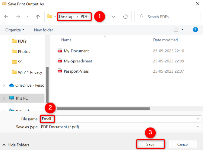 Salve um e-mail do Outlook como PDF.