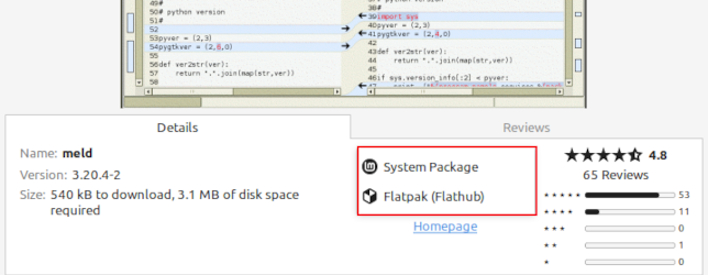 O gerenciador de software no Linux Mint 21.1 com pacote nativo e opções flatpak em destaque