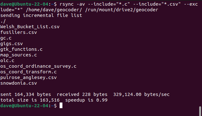 Usando o rsync para copiar arquivos selecionados para um disco rígido diferente no mesmo computador