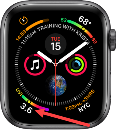 Mostrador de relógio infográfico no Apple Watch.
