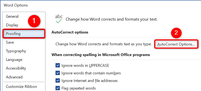 Selecione Revisão > Opções de AutoCorreção.