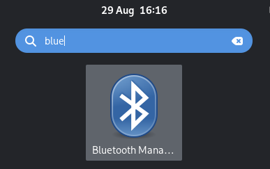 O ícone do Blueman na visualização de atividades do GNOME