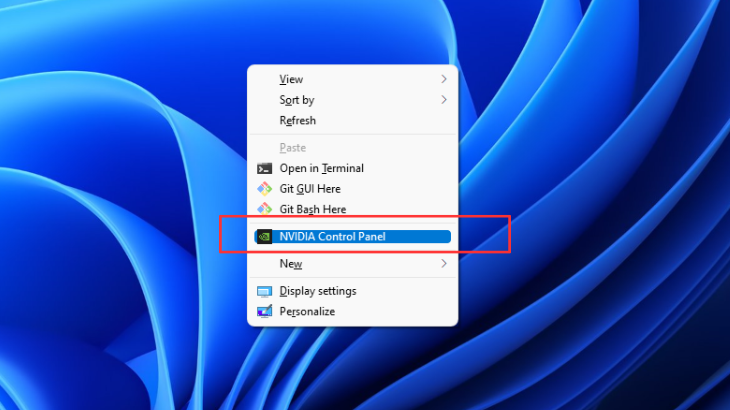 Selecionando Painel de Controle NVIDIA no menu de contexto da área de trabalho
