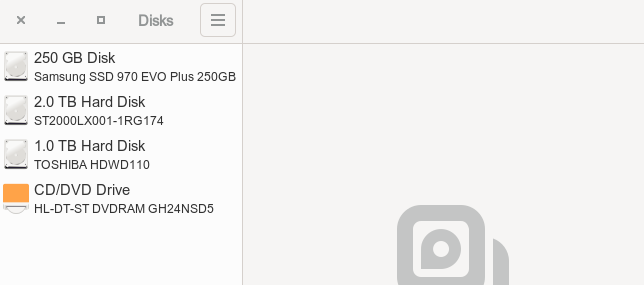 Lista de dispositivos de armazenamento em discos GNOME