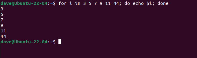 um loop for contando através de uma lista não sequencial de números