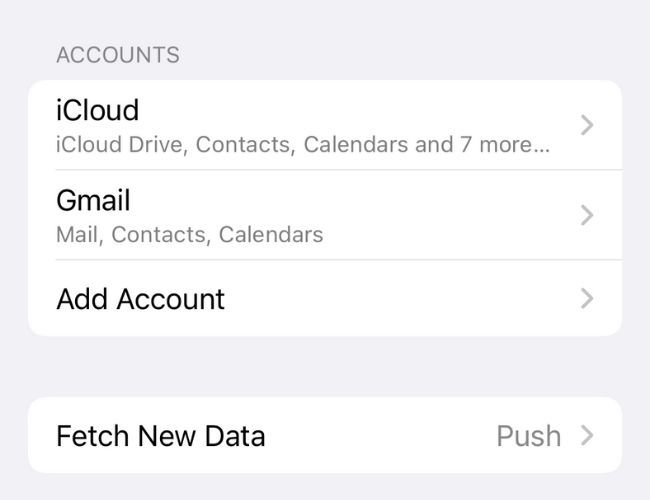 Configurações da conta de e-mail do iOS