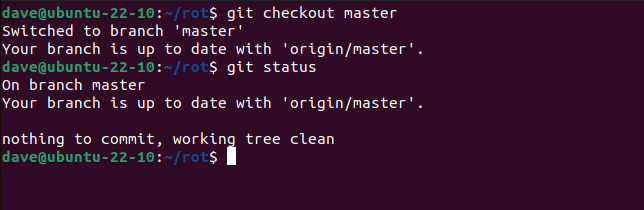 Verificando o branch master e usando git status para ver seu estado