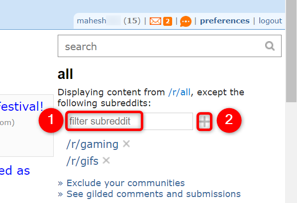 Digite um nome de subreddit e clique em