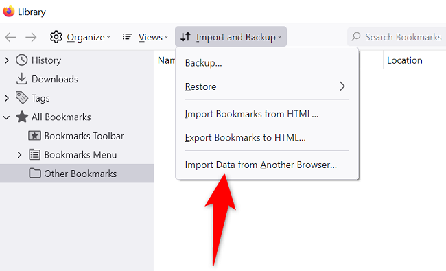 Escolha Importar e fazer backup > Importar dados de outro navegador.