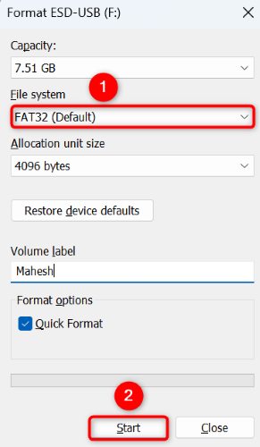 Formate uma unidade em FAT32 com o File Explorer.