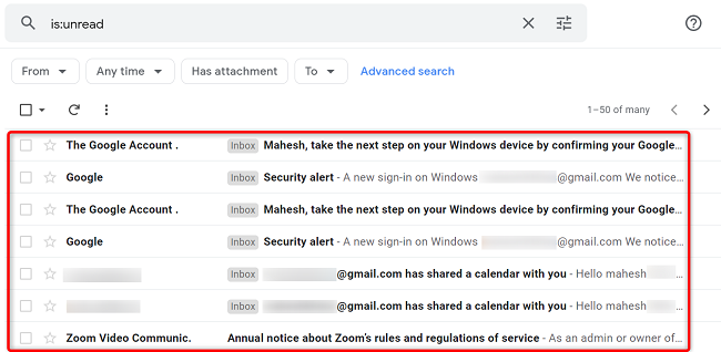 Acesse todos os e-mails não lidos no Gmail.