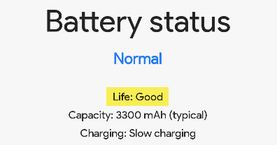 Estatísticas da bateria.