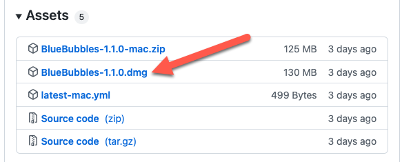 Clique no arquivo BlueBubbles DMG mais recente.