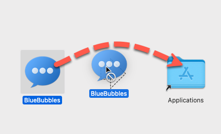 Arraste BlueBubbles para a pasta Aplicativos.