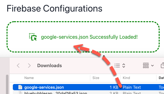 Arraste o arquivo json para BlueBubbles.