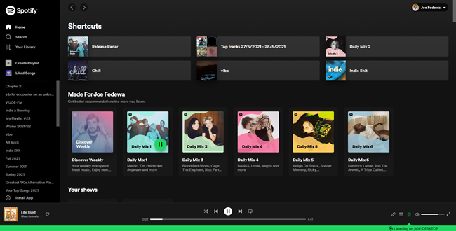 Reprodutor da Web Spotify.