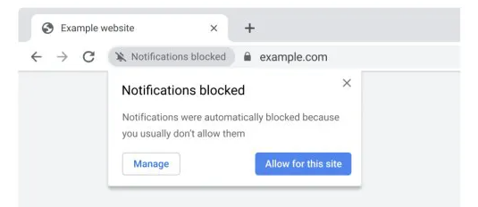 Prompt de notificação de bloqueio do Chrome.