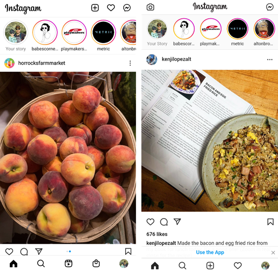 Aplicativo nativo do Instagram versus aplicativo da web.