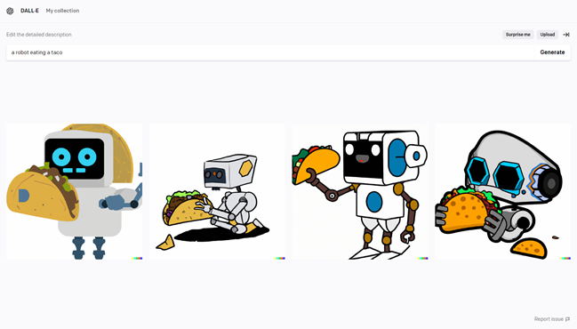 Um robô comendo um taco.