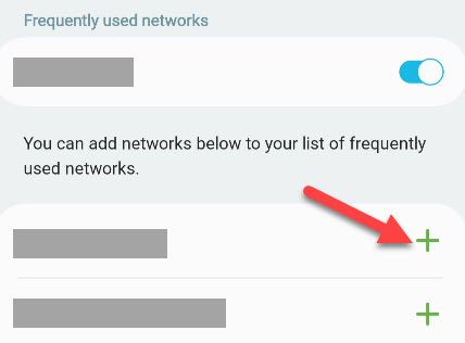 Toque no botão de adição para adicionar redes usadas com frequência.