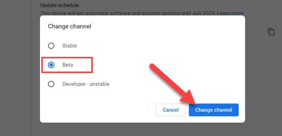 Mude para o canal beta do Chrome OS.