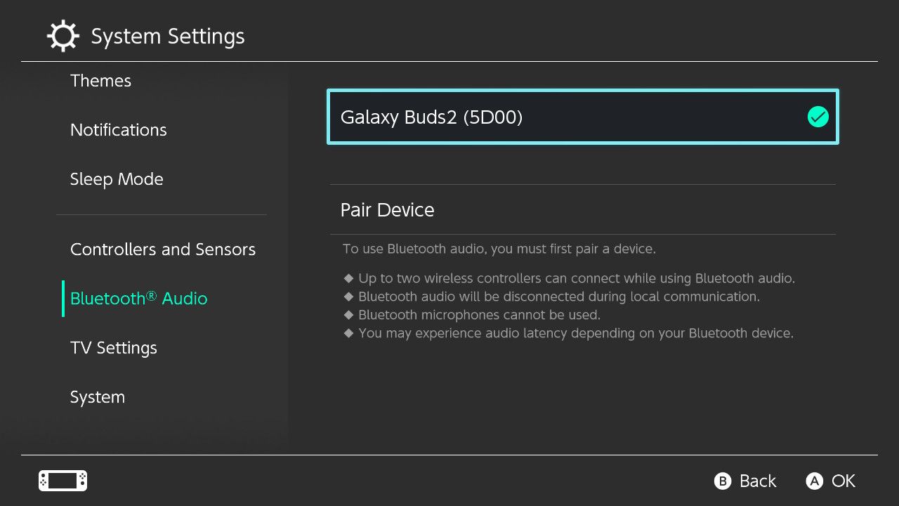 Página de configurações mostrando a conexão Bluetooth com o Galaxy Buds2