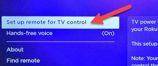 Selecione "Configurar controle remoto para controle de TV".