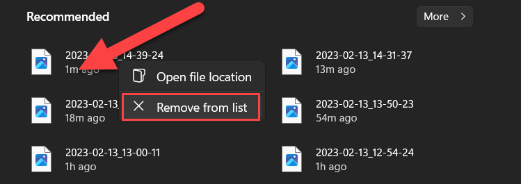 Remova um arquivo do menu Iniciar do Windows 11.