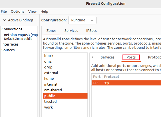 Adicionando um emparelhamento de porta e protocolo usando a GUI de configuração do firewall