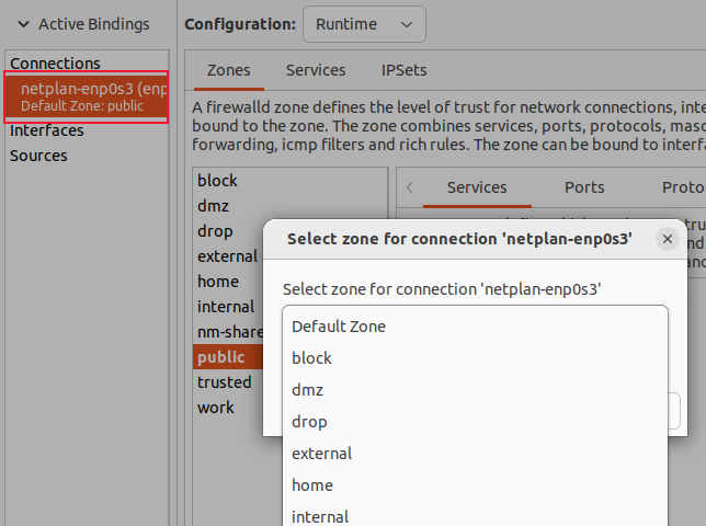 Movendo uma interface de rede de uma zona para outra na GUI de configuração do firewall